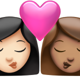 beso: mujer, mujer, tono de piel claro, tono de piel medio