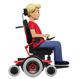 hombre en silla de ruedas eléctrica: tono de piel claro medio y hacia la derecha