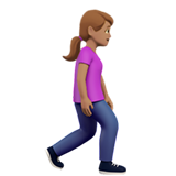 mujer caminando: tono de piel medio y hacia la derecha