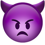 Emoticono de un diablo morado con cuernos