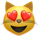 Emoticono de un gato con corazones en los ojos