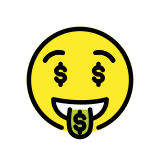 Cara con lengua de dinero - OpenMoji
