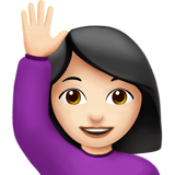 mujer con la mano levantada: tono de piel claro