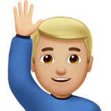 hombre con la mano levantada: tono de piel claro medio