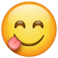 Emoticono hambriento con la lengua fuera U+1F60B