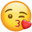 Emoticono con un beso y un corazón U+1F618
