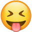 Emoticono con los ojos entrecerrados y la lengua fuera U+1F61D