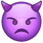 Emoticono de un diablo morado con cuernos U+1F47F