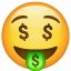 Emoticono con el símbolo del dólar en los ojos U+1F911 Emoticono con el símbolo del dólar en los ojos U+1F911
