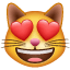 Emoticono de un gato con corazones en los ojos U+1F63B